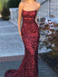 Shimmering Sequin Lace Spaghetti Straps Neckline Chapel Train Sheath Prom Dress PD050