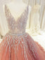 Shimming Tulle V-neck Neckline Ball Gown Prom Dresses With Rhinestones PD188