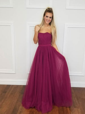 BohoProm prom dresses Shining Tulle Strapless Neckline A-line Prom Dresses With Hot Fix Rhinestones PD187