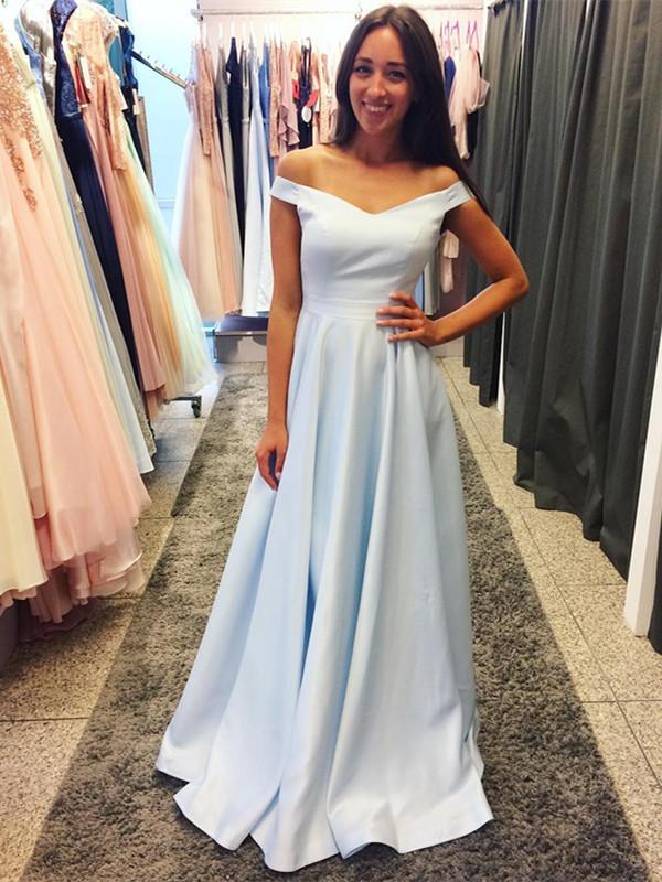 BohoProm prom dresses Simple Satin Off-the-shoulder Neckline A-line Prom Dresses PD228