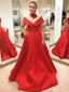 Simple Satin V-neck Neckline Chapel Train Ball Gown Prom Dress PD124