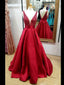Sparkly Satin V-neck Neckline Sweep Train A-line Prom Dresses With Beadings PD087