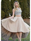 Stunning Satin Jewel Neckline 2 Pieces Hi-lo Length A-line Prom Dresses With Appliques PD201
