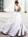 BohoProm prom dresses Stunning Satin V-neck Neckline Sweep Train A-line Prom Dresses With Beading PD043