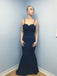 BohoProm prom dresses Stunning Stretch Satin Spaghetti Straps Neckline Sheath Prom Dresses With Beaded Appliques PD078