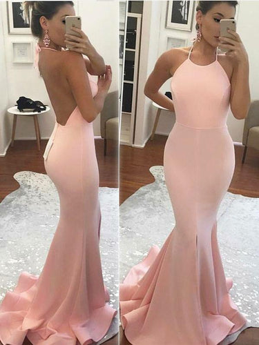 BohoProm prom dresses Trumpet/Mermaid Halter Chapel Train Jersey  Prom Dresses 2857