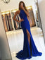 Trumpet/Mermaid Halter Sweep Train Chiffon Split Simple Prom Dresses 2791