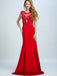 BohoProm prom dresses Trumpet/Mermaid Illusion Sweep Train  Satin Rhine Stone Beaded Red Prom Dresses 2913