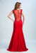 BohoProm prom dresses Trumpet/Mermaid Illusion Sweep Train  Satin Rhine Stone Beaded Red Prom Dresses 2913