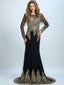 Trumpet/Mermaid Illusion Sweep Train Chiffon Appliqued Beaded Evening Dresses 2923