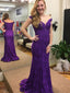 Trumpet/Mermaid Off-Shoulder Sweep Train  Applique Rhine Stone Prom Dresses 3024