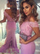 BohoProm prom dresses Trumpet/Mermaid Off-Shoulder Sweep Train Jersey Appliqued  Prom Dresses 2838