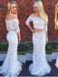 Trumpet/Mermaid Off-Shoulder Sweep Train Lace Rhine Stone Prom Dresses 3038