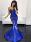 Trumpet/Mermaid Spaghetti Strap Tulle Appliqued Sexy Evening Dresses 2771