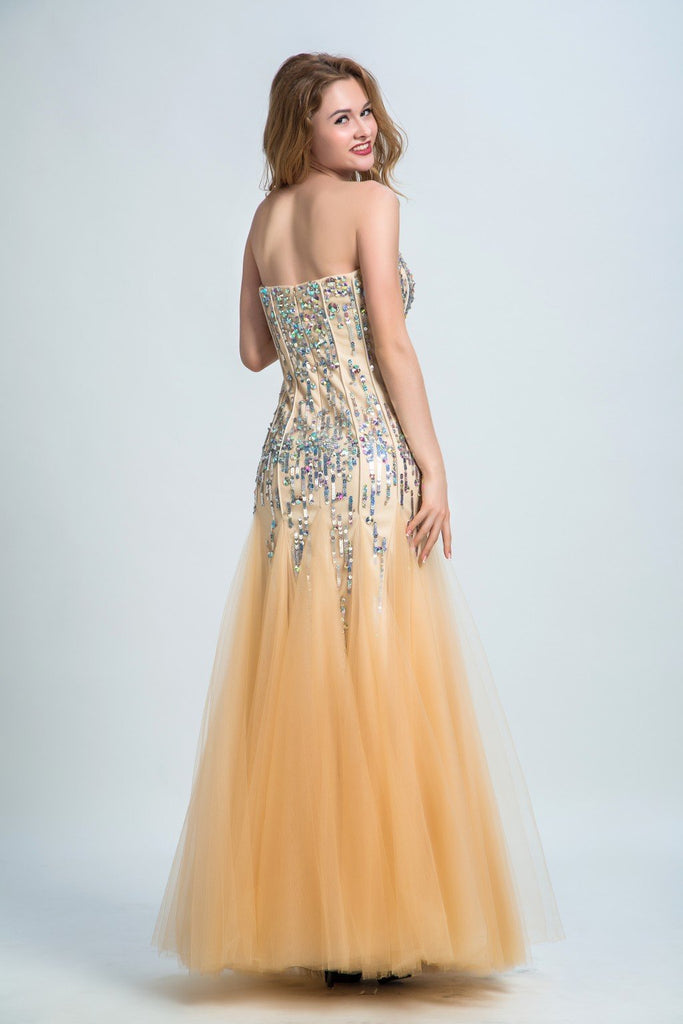 BohoProm prom dresses Trumpet/Mermaid Sweetheart  Floor-Length Tulle Rhine Stone Sequined Prom Dresses 2900