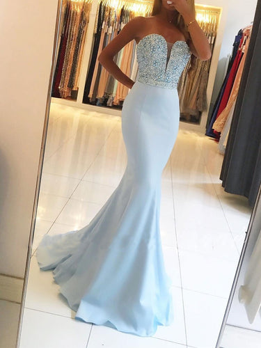 BohoProm prom dresses Trumpet/Mermaid Sweetheart Sweep Train Jersey Beaded Prom Dresses 2841