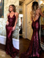 Trumpet/Mermaid V-Neck Halter Sweep Train Shinny Sequin Prom Dresses 2835