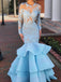 BohoProm prom dresses Unique Organza Jewel Neckline Sweep Train Mermaid Prom Dresses With Appliques PD052