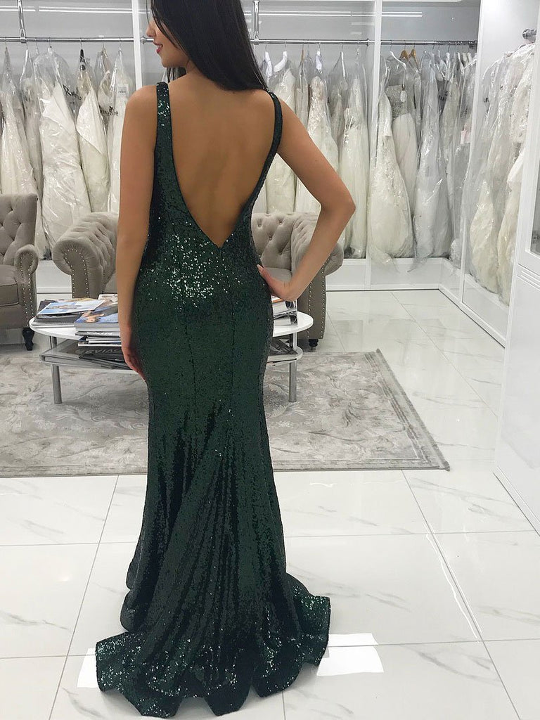 BohoProm prom dresses Unique Sequin Lace V-neck Neckline Mermaid Prom Dresses With PD111