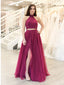 Unique Tulle High-neck Neckline 2 Pieces A-line Prom Dresses With Beadings PD135
