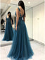 V-neck Lace Appliqued Sexy Long Formal Prom Dresses with Split,3363