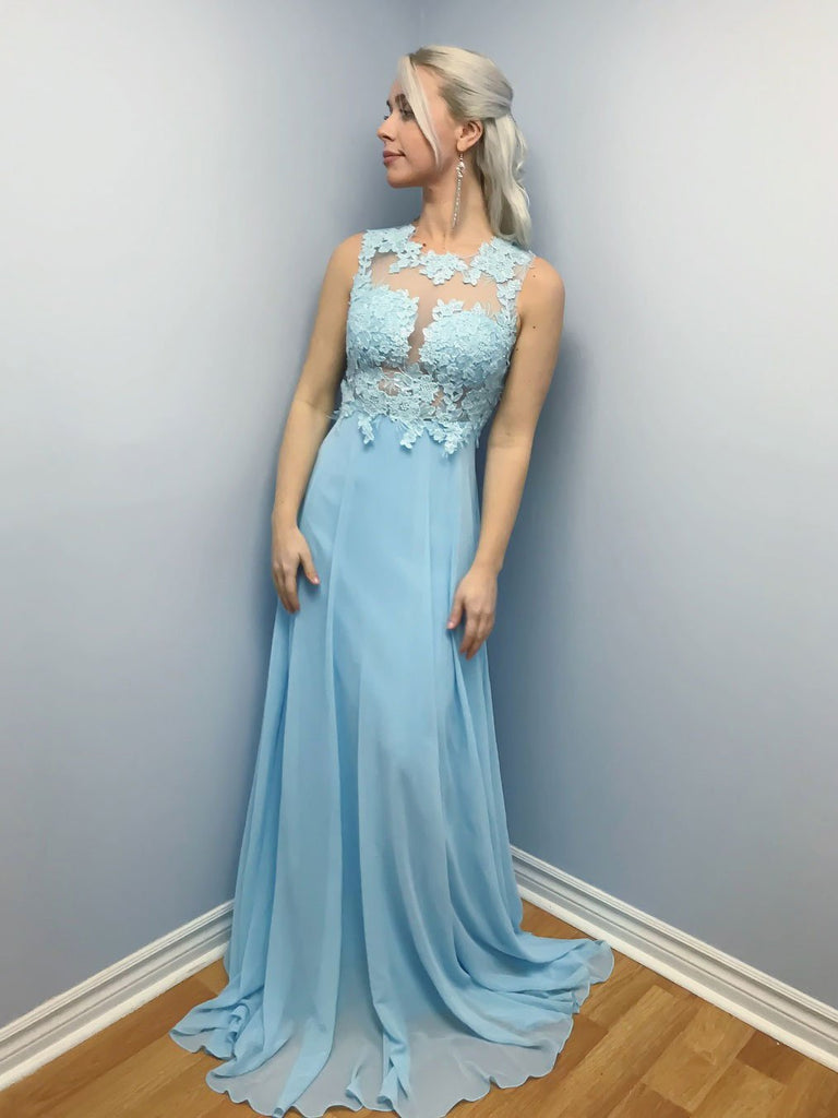 BohoProm prom dresses Wonderful Chiffon Jewel Neckline Chapel Train A-line Prom Dresses With Appliques PD073