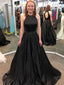 Wonderful Satin Jewel Neckline Cut-out Chapel Train A-line Prom Dresses With Beading PD005