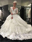 Ball Gown Deep-V Cathedral Train Tulle Appliqued Long Sleeve Wedding Dresses SWD021