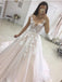BohoProm Wedding Dresses A-line Deep-V Chapel Train Tulle Appliqued Wedding Dresses SWD029