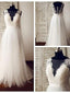 A-line Deep-V Floor-Length Tulle Lace Wedding Dresses ABC0004