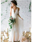 A-line Deep-V Sweep Train Chiffon Simple Wedding Dresses ASD26738