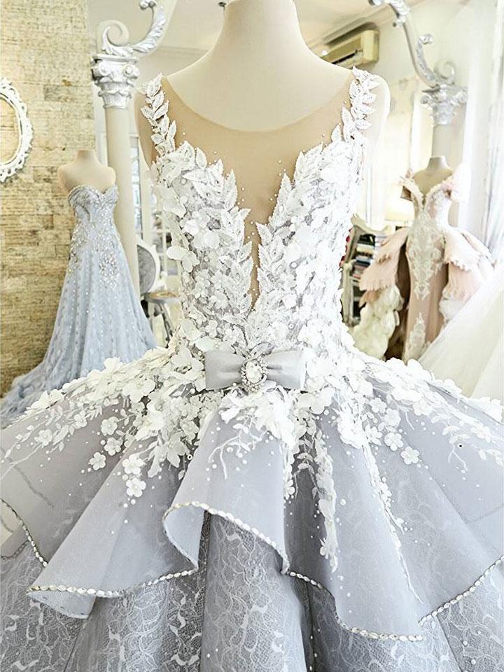 BohoProm Wedding Dresses A-line Illusion Cathedral Train Organza Lace Appliqued Rhine Stone Wedding Dresses SWD043