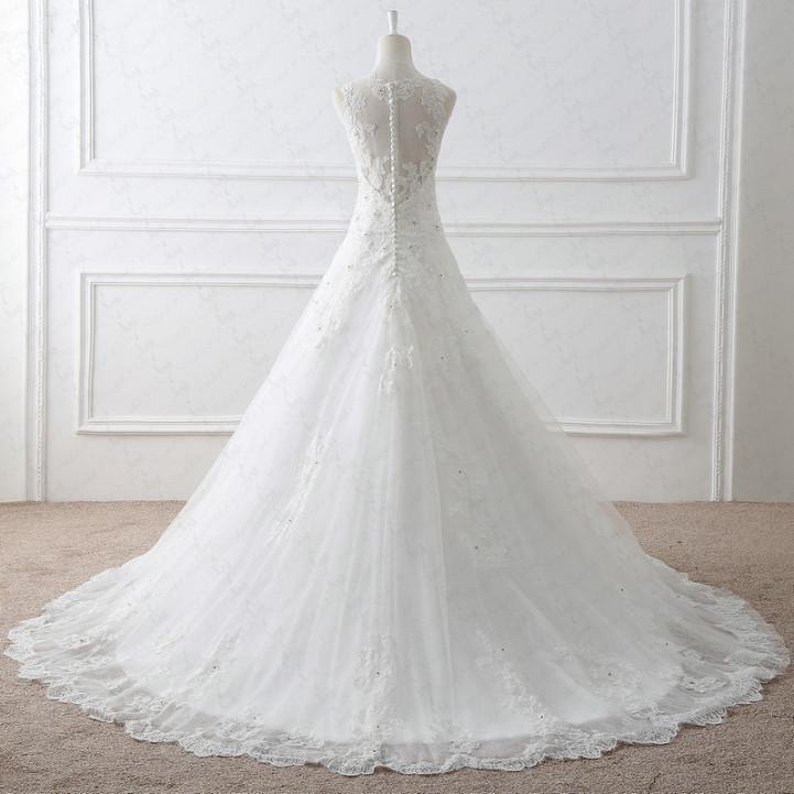 BohoProm Wedding Dresses A-line Illusion Chapel Train Tulle Lace Ivory Wedding Dresses With Beadings ASD26969