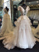 BohoProm Wedding Dresses A-line Illusion Sweep Train Organza Appliqued Beaded Wedding Dresses SWD015