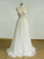 A-line Illusion Sweep Train Tulle Lace Wedding Dresses SWD022