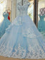 A-line Off-Shoulder Cathedral Train Tulle Appliqued Long Elegant Wedding Dresses 2818