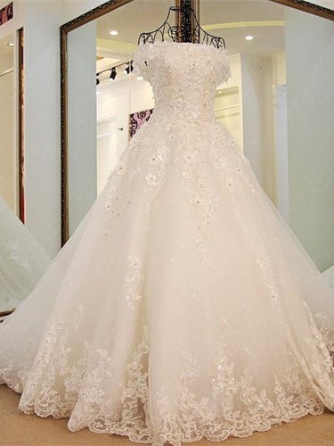 BohoProm Wedding Dresses A-line Off-Shoulder Cathedral Train Tulle Rhine Stone Lace Wedding Dresses ASD2631