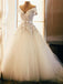 BohoProm Wedding Dresses A-line Off-Shoulder Chapel Train Tulle Appliqued Beaded Rhine Stone Wedding Dresses SWD032