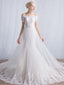 A-line Off-Shoulder Chapel Train Tulle Lace Beaded Ivory Wedding Dresses ASD26957