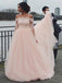 BohoProm Wedding Dresses A-line Off-Shoulder Chapel Train Tulle Pink Appliqued Wedding Dresses SWD025