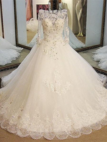 BohoProm Wedding Dresses A-line Off-Shoulder Chapel Train Tulle Rhine Stone Lace Wedding Dresses ASD2629