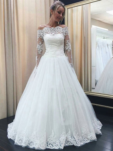 BohoProm Wedding Dresses A-line Off-Shoulder Floor-Length Tulle Lace Wedding Dresses SWD004