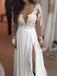 BohoProm Wedding Dresses A-line Off-Shoulder Sweep Train Chiffon Appliqued Wedding Dresses SWD012