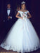 BohoProm Wedding Dresses A-line Off-Shoulder Sweep Train Tulle Appliqued Wedding Dresses SWD037