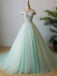 BohoProm Wedding Dresses A-line Off-Shoulder Sweep Train Tulle Beaded Prom Dresses With Flowers ASD26746
