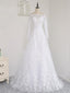 A-line Off-Shoulder Sweep Train Tulle Lace White Wedding Dresses With Sequins ASD26966