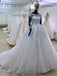 BohoProm Wedding Dresses A-line Scoop-Neck Chapel Train Tulle Appliqued Beaded Long White Wedding Dresses APD2672