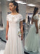 BohoProm Wedding Dresses A-line Scoop-Neck Sweep Train Chiffon Lace Wedding Dresses SWD016