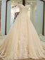 A-line Spaghetti Strap Cathedral Train Tulle Lace Beaded Wedding Dresses ASD2626