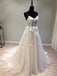 BohoProm Wedding Dresses A-line Spaghetti Strap Chapel Train Tulle Appliqued Wedding Dresses With Flowers SWD033